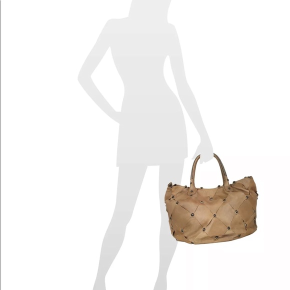 DAVID & SCOTTI LEATHER SCARF LARGE STUDDED SATCHEL BAG - BROWN - Picture 3 of 9